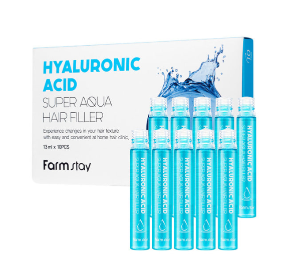 Filler tóc Hyaluronic acid phục hồi, dưỡng ẩm _ Farmstay Hyaluronic Acid Super Aqua Hair Filler (13ml x 10pcs )