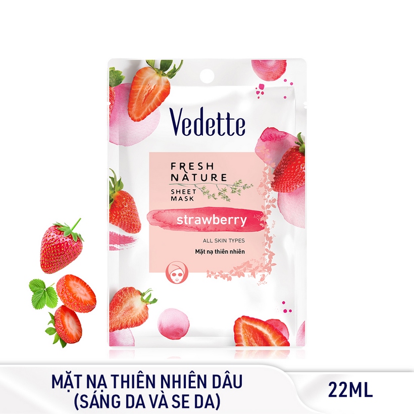 Combo 6 Mặt Nạ Thiên Nhiên Sáng Khỏe Tự Nhiên Dâu tây Vedette Fresh Nature Sheet Mask Set Strawberry 25g x 6