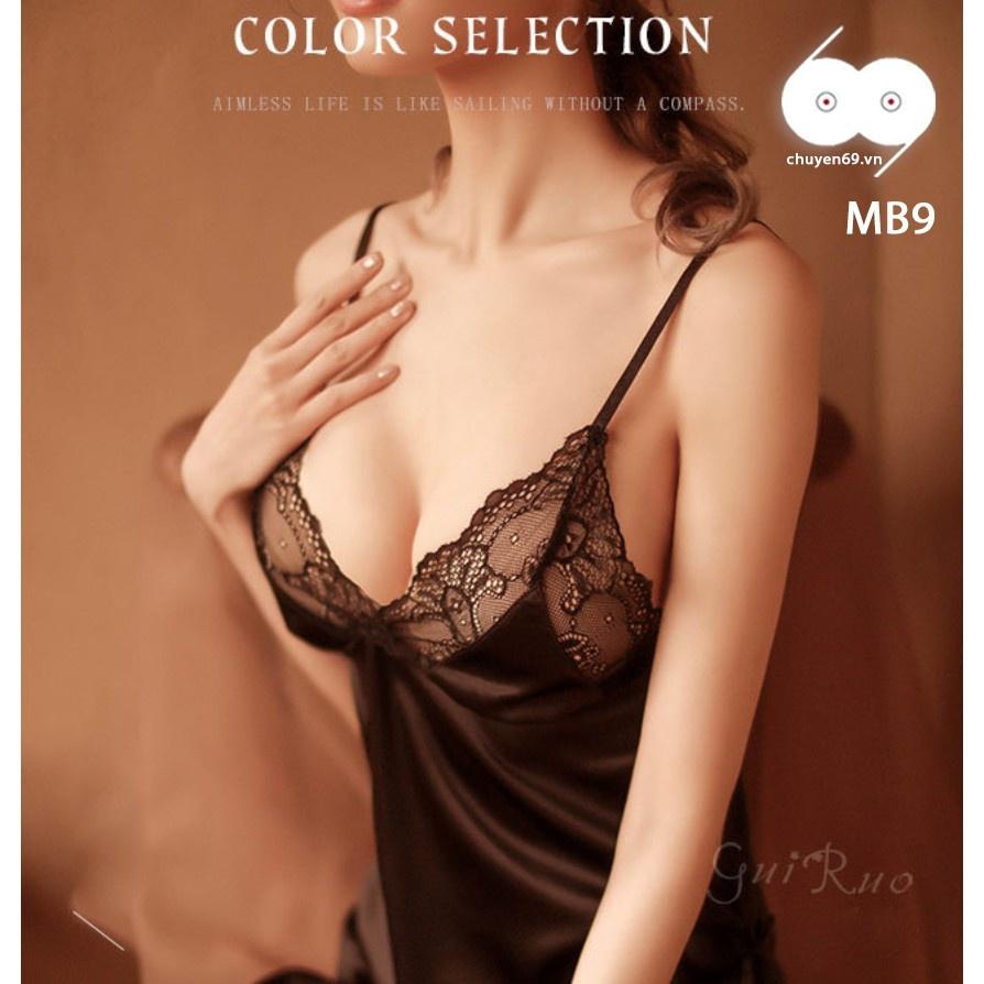 Váy Ngủ Lụa 2 Dây Xẻ Hông Hở Lưng Gợi Cảm