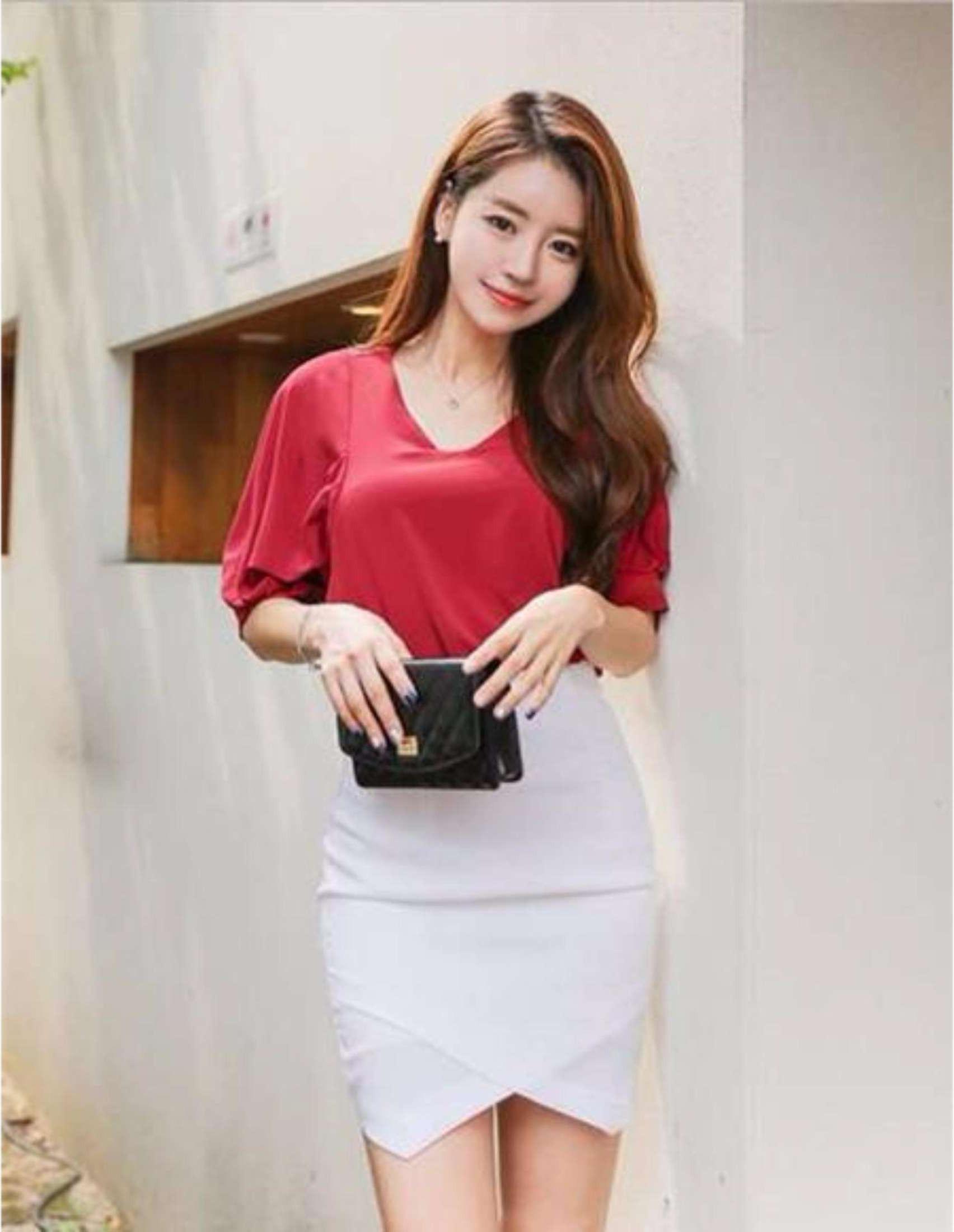 Chân váy bút chì trắng đăp chéo thời trang