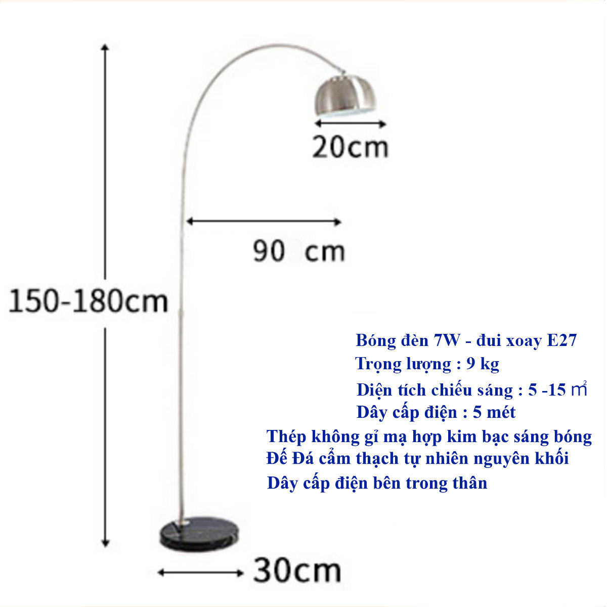 [Tặng Bóng Đèn Led] Đèn Đứng Trang Trí Nội Thất, Phòng Khách, Phòng Ngủ, Đọc Sách - Kiểu Dáng Cong Đẹp Mắt, Sang Trọng, Hiện Đại - Đế Đá Cẩm Thạch, Xoay 360 Độ, Có Thể Điều Chỉnh Độ Cao, Hướng Chiếu Sáng [D520 &amp; D750