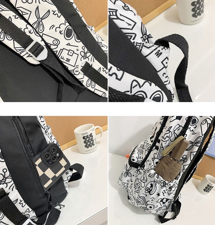 Balo vải học sinh, sinh viên thời trang in hình Doodle Dụng cụ học tập lạ mắt