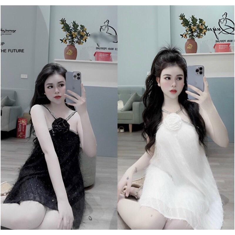 ĐẦM LÔNG VŨ PHỐI DÂY KIM TUYẾN CUỐN BÔNG CỔ