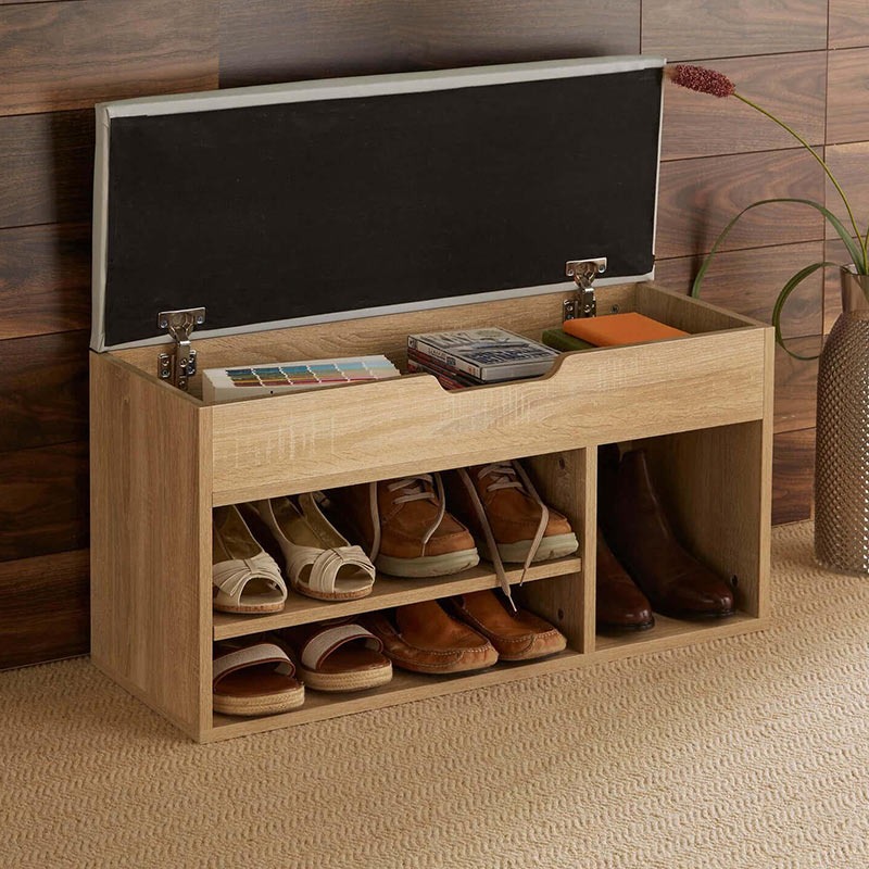 Kệ Giày Gỗ Đa Màu Sonoma Oak Có Ghế Bọc Nệm Dài 80cm SIB Decor TG13