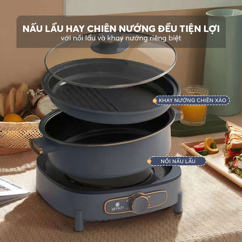 Nồi lẩu nướng cắm điện đa năng dung tích 5.5 lít Elmich - Hàng chính hãng