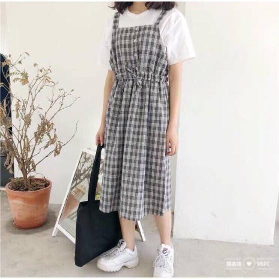 Váy yếm kẻ caro 2 dây có dây buộc eo / Váy yếm caro babydoll bánh bèo tiểu thư siêu xinh