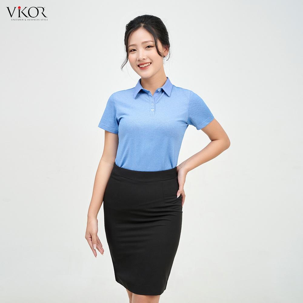 Áo thun POLO nữ cổ sơ mi VIKOR SMW05 xanh dương vải sợi cafe cao cấp, mềm mại, siêu mát hàng chính hãng