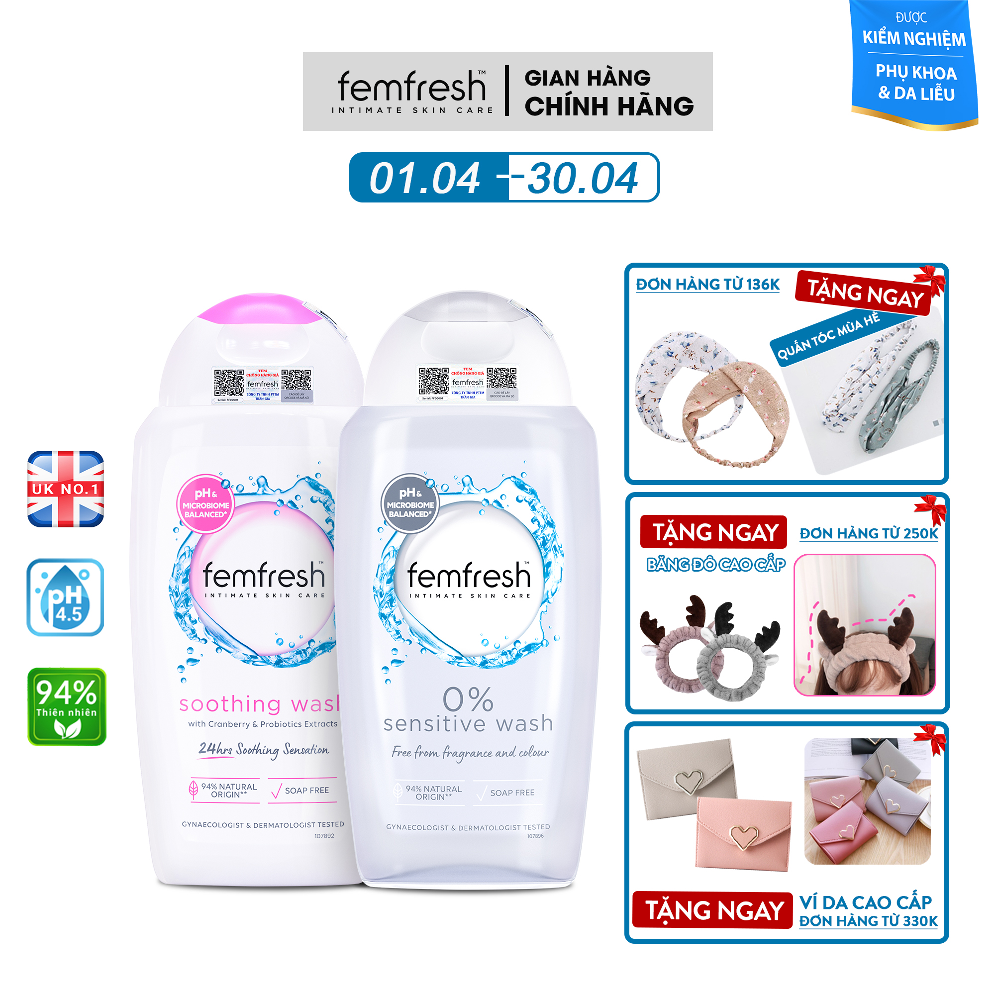 [Mua 2 Tặng 1] Mua Dung Dịch Vệ Sinh Phụ Nữ Femfresh Soothing Wash 250ml + Femfresh 0% Sensitive Intimate Wash 250ml Dành Cho Da Nhạy Cảm - Quà Tặng Ngẫu Nhiên