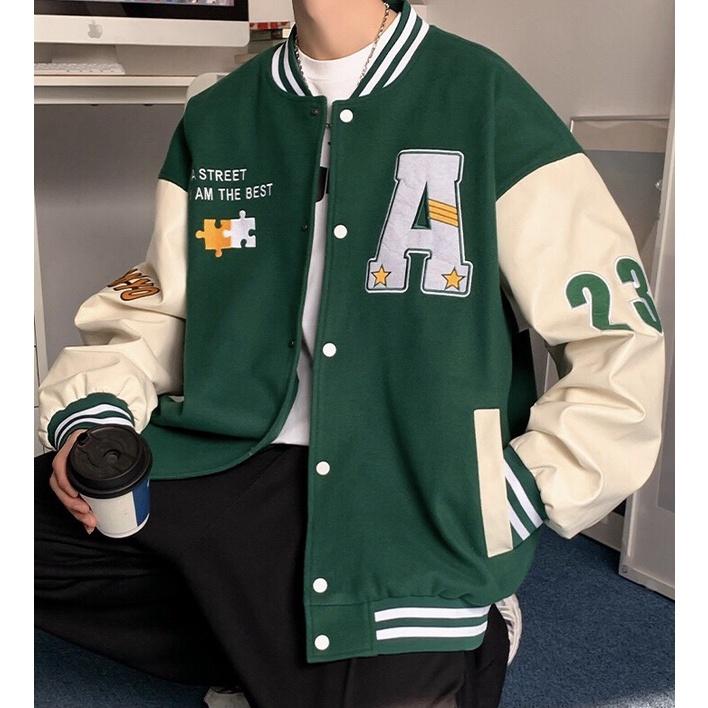 Áo Khoác Bomber Nỉ Dày Dặn LUCKY CHOCK Unisex Nam Nữ , Áo Bomber Nam Nữ Áo Khoác Varsity Unisex Cúc Bấm Thêu Nổi Chữ R Chất Nỉ