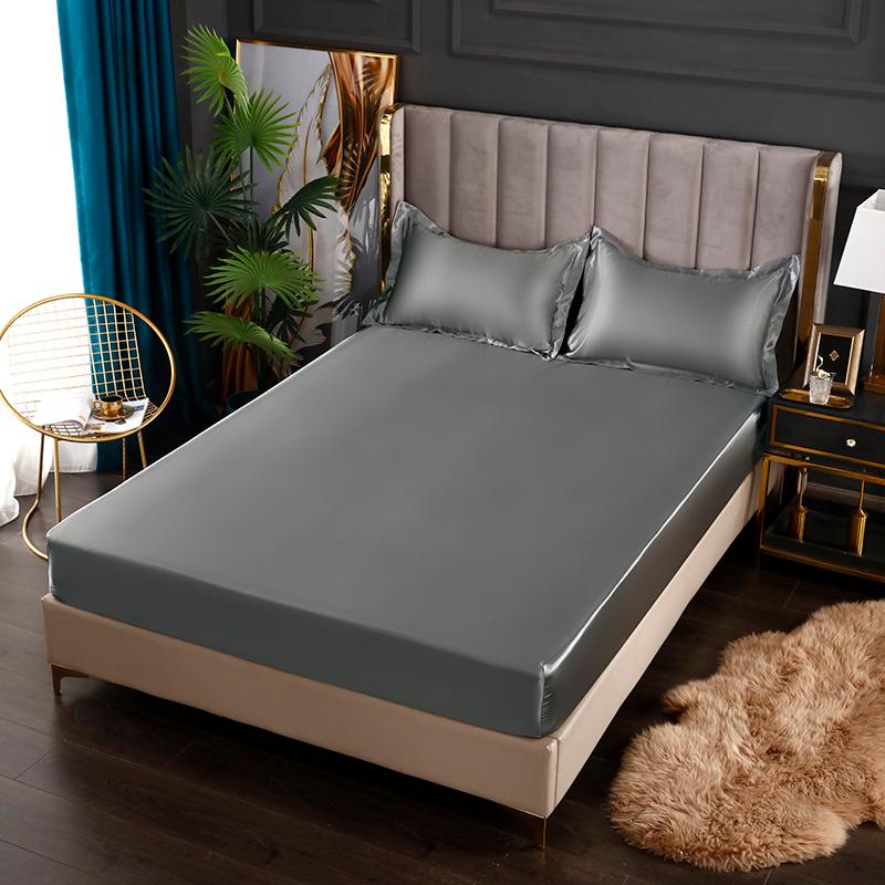 Giả Lụa Trang Bị Tấm Đồng Màu Đôi Nữ Hoàng Kích Thước Bọc Nệm Cao Cấp Satin Thun Giường 160X200