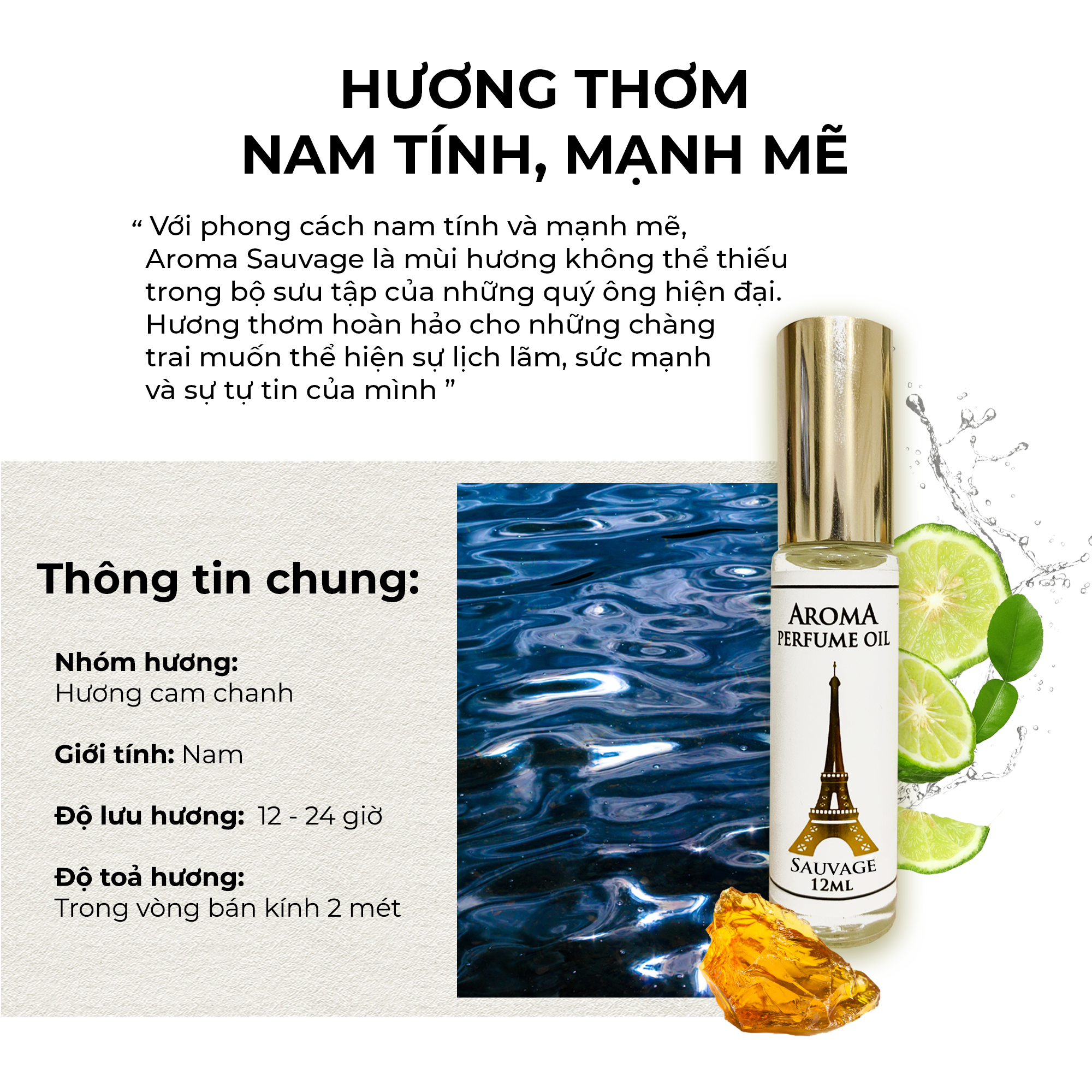 Aroma Sauvage – Tinh Dầu Nước Hoa Pháp Dạng Lăn 12ml