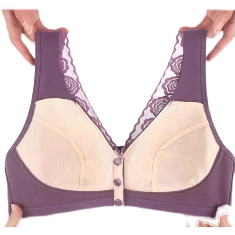 Áo ngực trung niên không gọng pha ren cao cấp, áo lót cotton bấm cúc cho mẹ