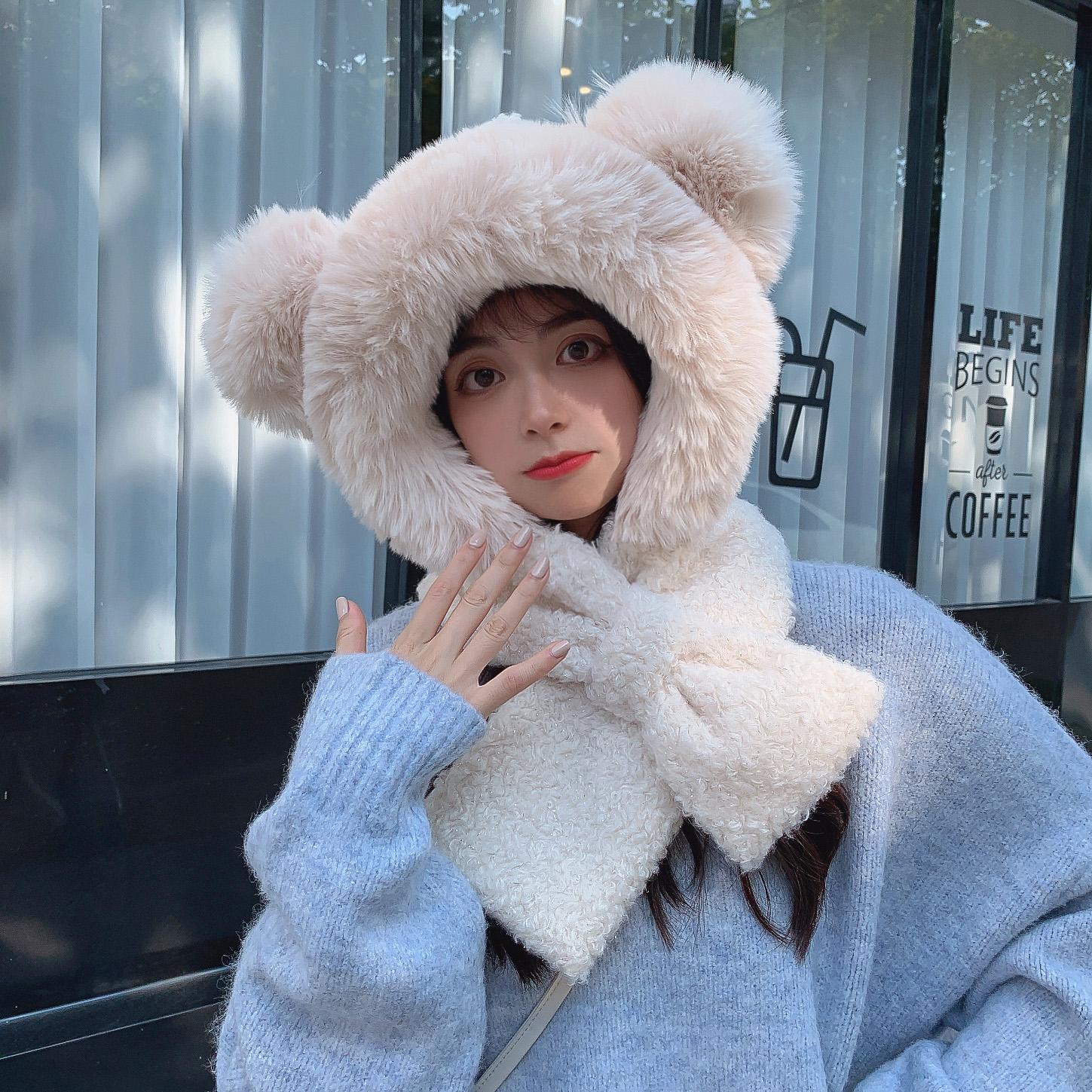 Phụ Nữ Mới Dễ Thương Tai Gấu Nón Chất Lượng Cao Thêm Lông Lót Lỏng Lẻo Mùa Đông Nón Thời Trang Dệt Kim Bò Mũ Lưỡi Trai phụ Nữ Nắp Ấm