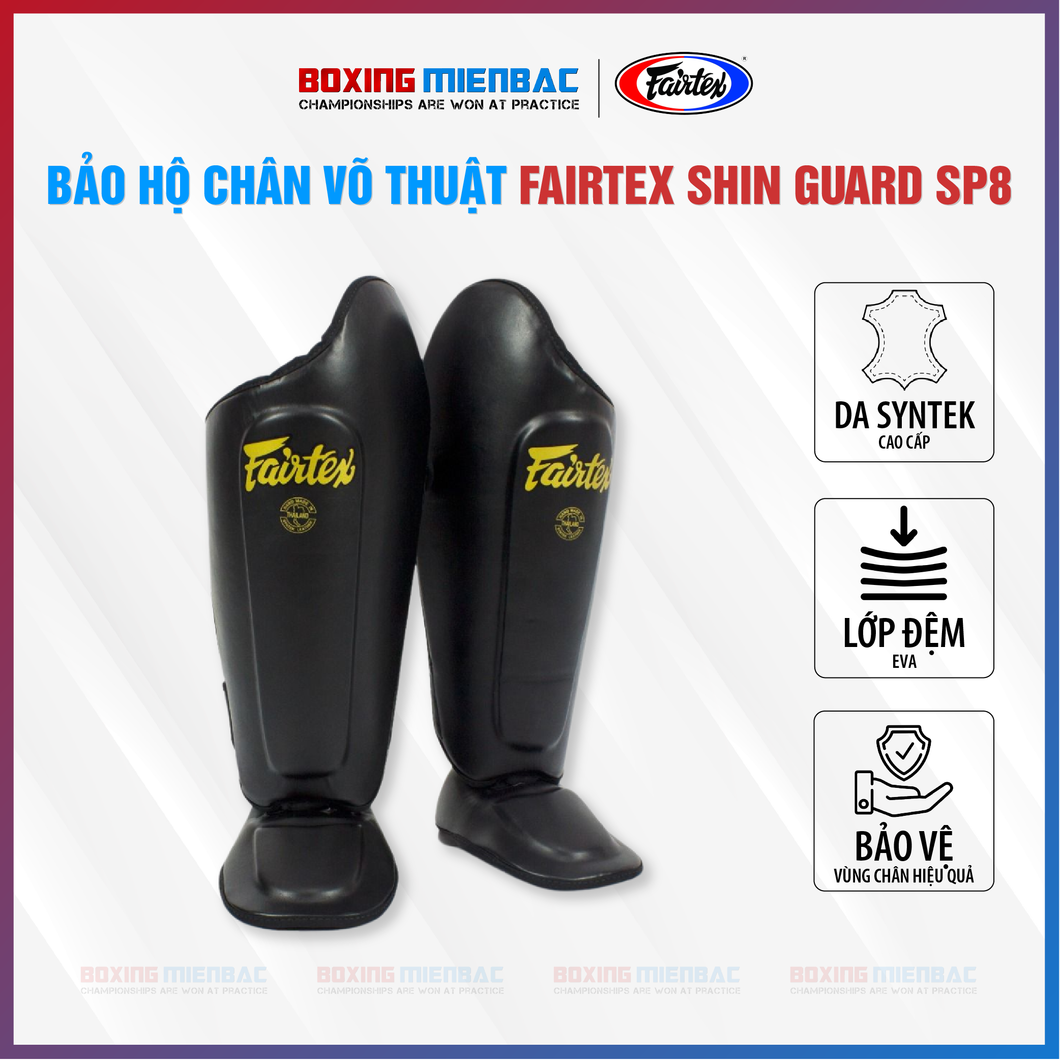 Bảo Hộ Chân MuayThai/ KickBoxing Fairtex Shin Guard SP8 Đen - MuayThai/ KickBoxing