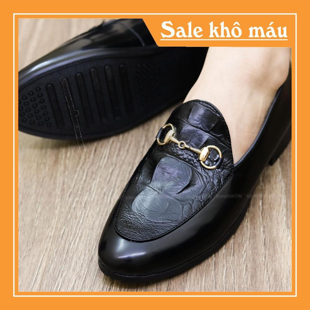 Giày Lười Nam Da Bóng Dập Vân Cá Sấu , Đai Kim Vàng Mạ Chống Gỉ - Mã l154