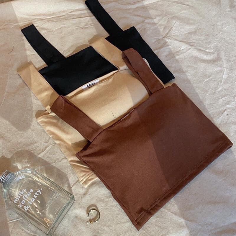 Áo hai dây Áo dây croptop bản to nhiều màu đen be nâu chất bopzip dạnh cho nữ phong cách tiểu thư PHULA