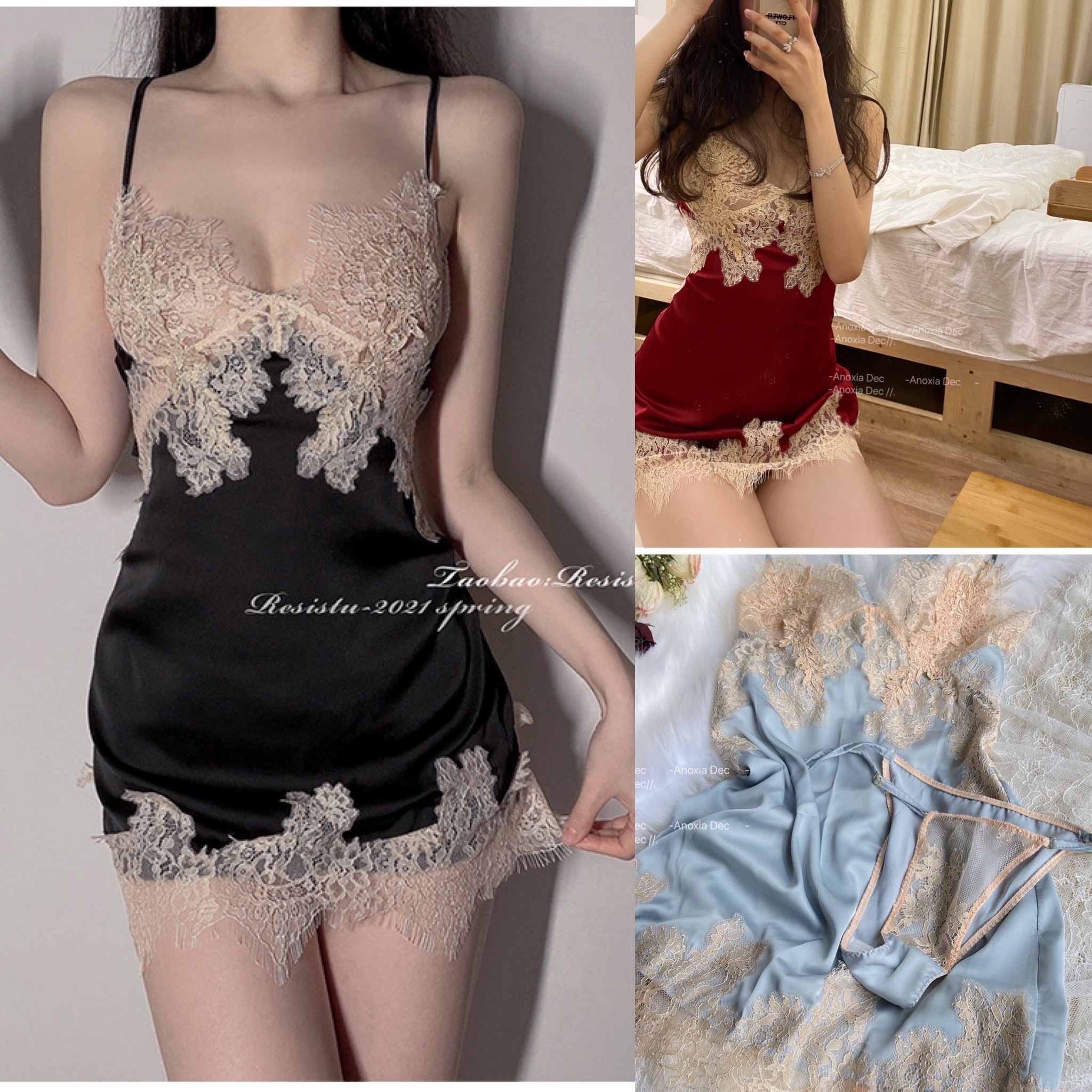 Váy ngủ lụa ren ngực 2 dây Quảng Châu cao cấp sexy sang chảnh