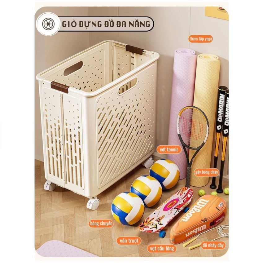Giỏ Đựng Quần Áo Cao Cấp Gấp Gọn Tiện Dụng Có Bánh Xe Cỡ Lớn 50x30x38cm
