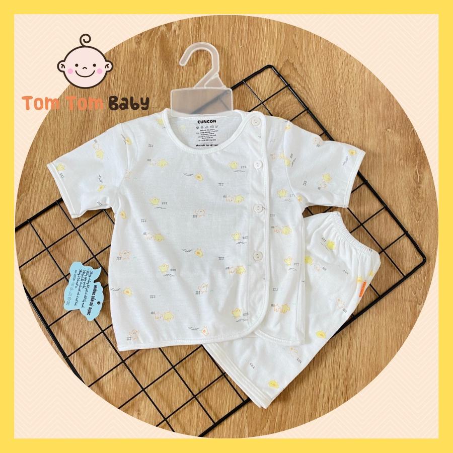 Bộ Quần Áo sơ sinh (1bộ) cotton cao cấp CUNCON | Mẫu Tay Ngắn Họa Tiết Cài Lệch | Size 1,2,3 cho bé sơ sinh - 9kg