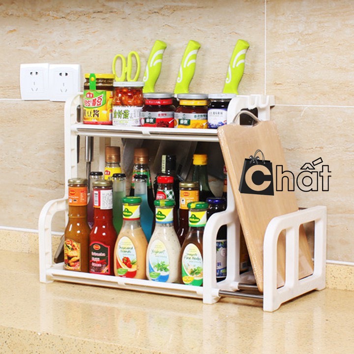 Kệ để lọ gia vị chữ H có khay để thớt