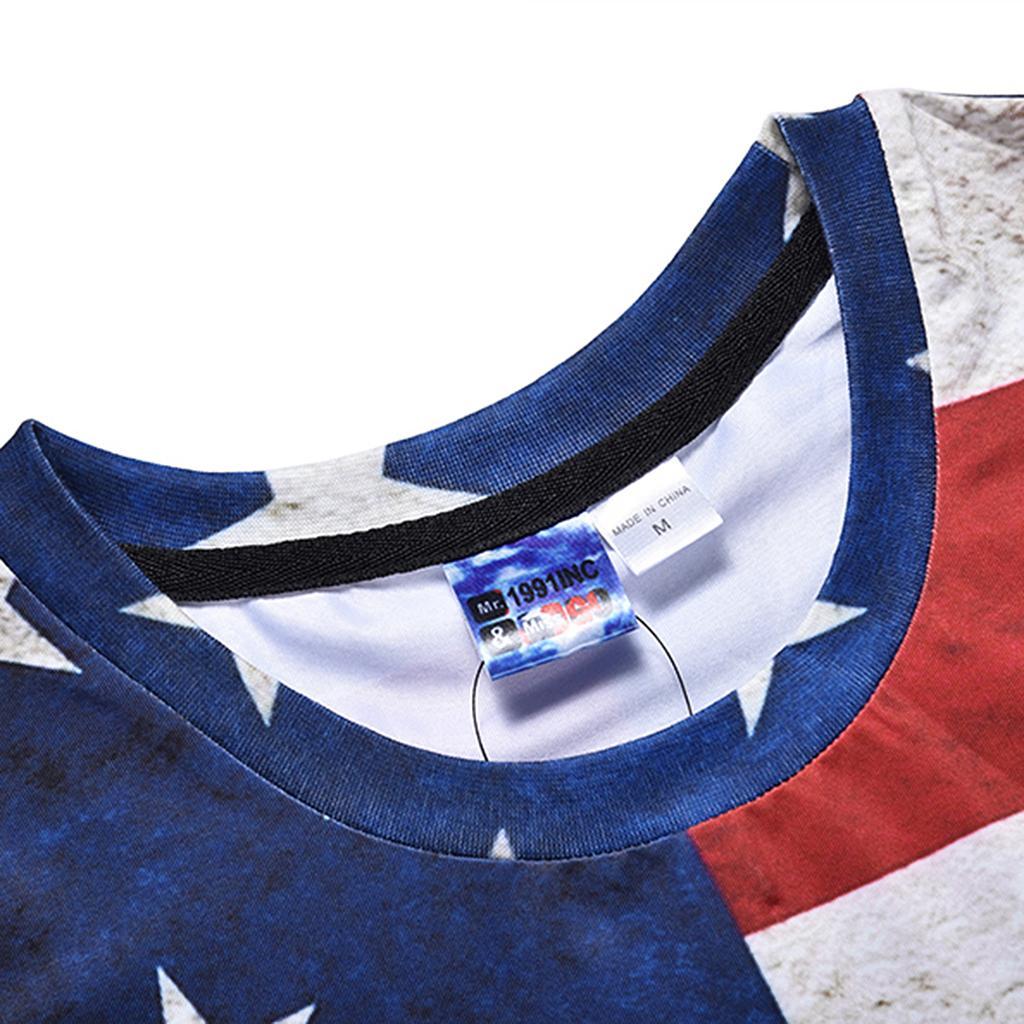 Fashion Men’s Fun T-shirts American Flag Holiday Fancy Dress Round Neck 3D Skull Head Print Tee M - 3XL