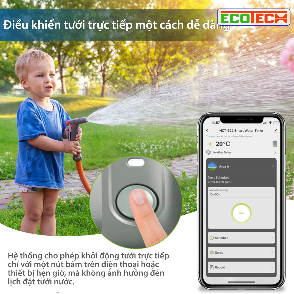 Bộ hẹn giờ tưới nước cây tự động HCT-622: Điều khiển trên app từ xa qua Wifi/Bluetooth, chống nước, tiết kiệm pin