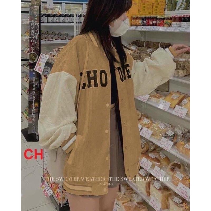 Áo khoác bomber kaki nhung gân thêu unisex ulzzang nam nữ AK702