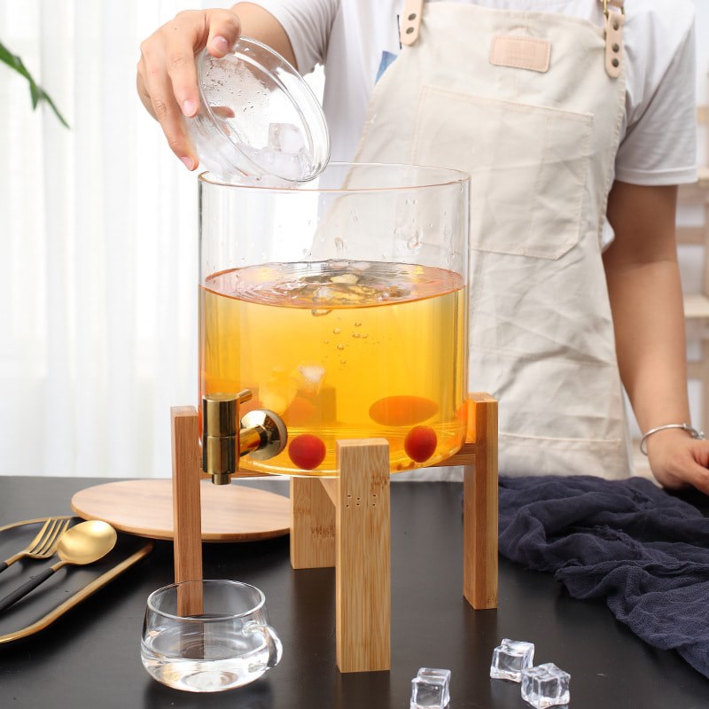 Bình thủy tinh 5L & 8L kèm kệ gỗ vòi đồng