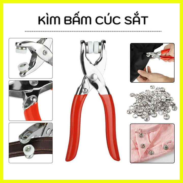 Kìm Bấm Cúc Vành Áo Kim Loại Đa Năng Bộ Kìm Bấm Khuy Kèm Cúc Bấm 9.5mm Thép Không Gỉ, Khoen Ore Quần Áo Tiện Lợi