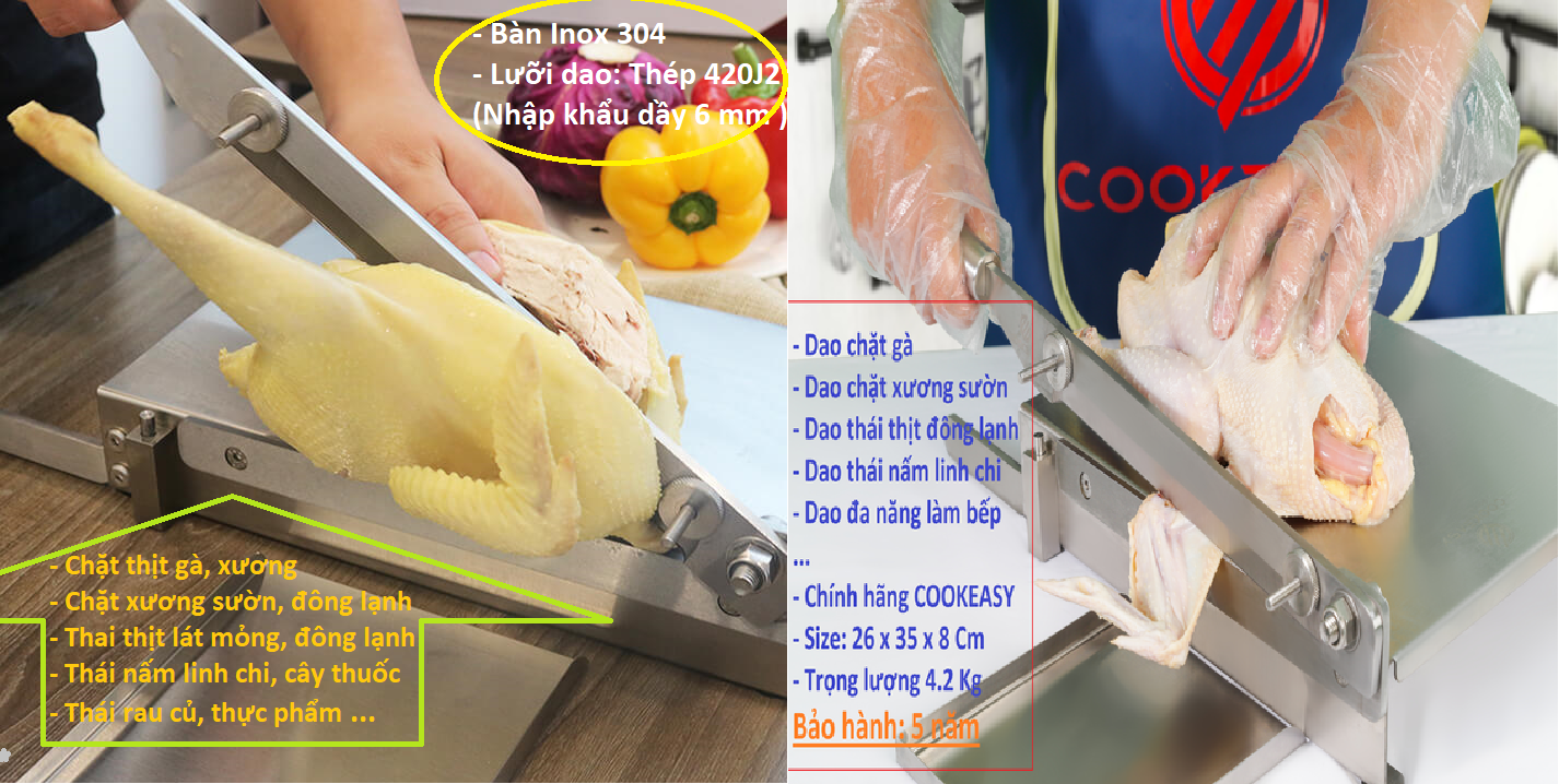 Máy cắt thịt đông lạnh, cắt gà, cắt xương đa năng cầm tay hàng chính hãng Cookeasy. Bản dao chặt gà cao cấp CE900, trọng lượng 3.2 Kg, Size 25x35x8 Cm