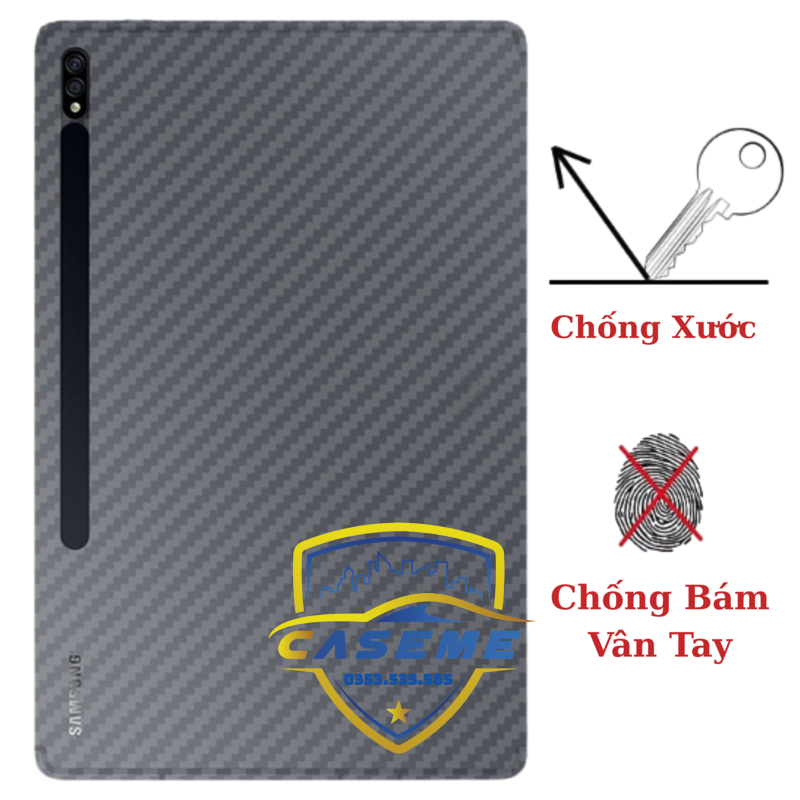 Miếng Dán Sợi Carbon 3D Bảo Vệ Mặt Sau Cho Samsung Galaxy Tab S7, S8, S9 - Hàng Nhập Khẩu