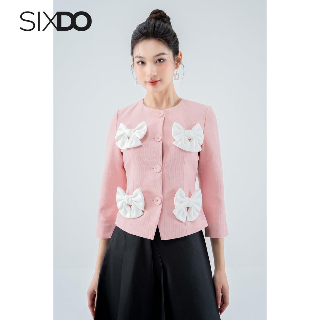 Áo Vest nữ hồng dài tay phối nơ thời trang SIXDO