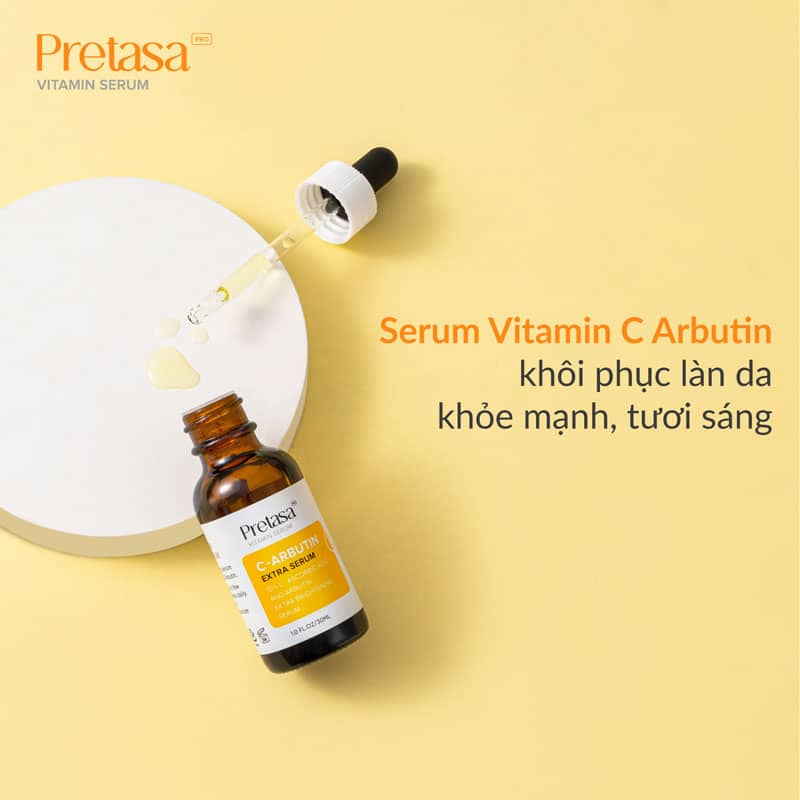 Serum Sáng da mờ thâm PRETASA vitamin C Arbutin Extra Serum - Hàng Chính Hãng