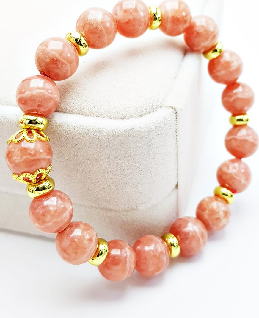 Vòng Tay Đá Đào Hoa Rhodochrosite Tự Nhiên