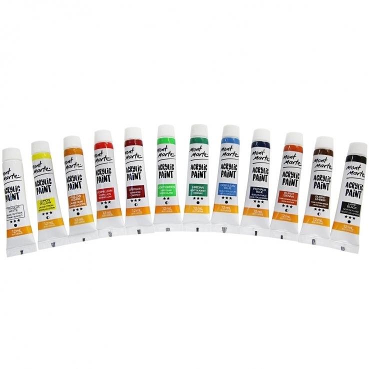 Bộ 12 Màu Vẽ Acrylic Mont Marte 12 ML PMHS0026 (Mẫu Bao Bì Giao Ngẫu Nhiên)