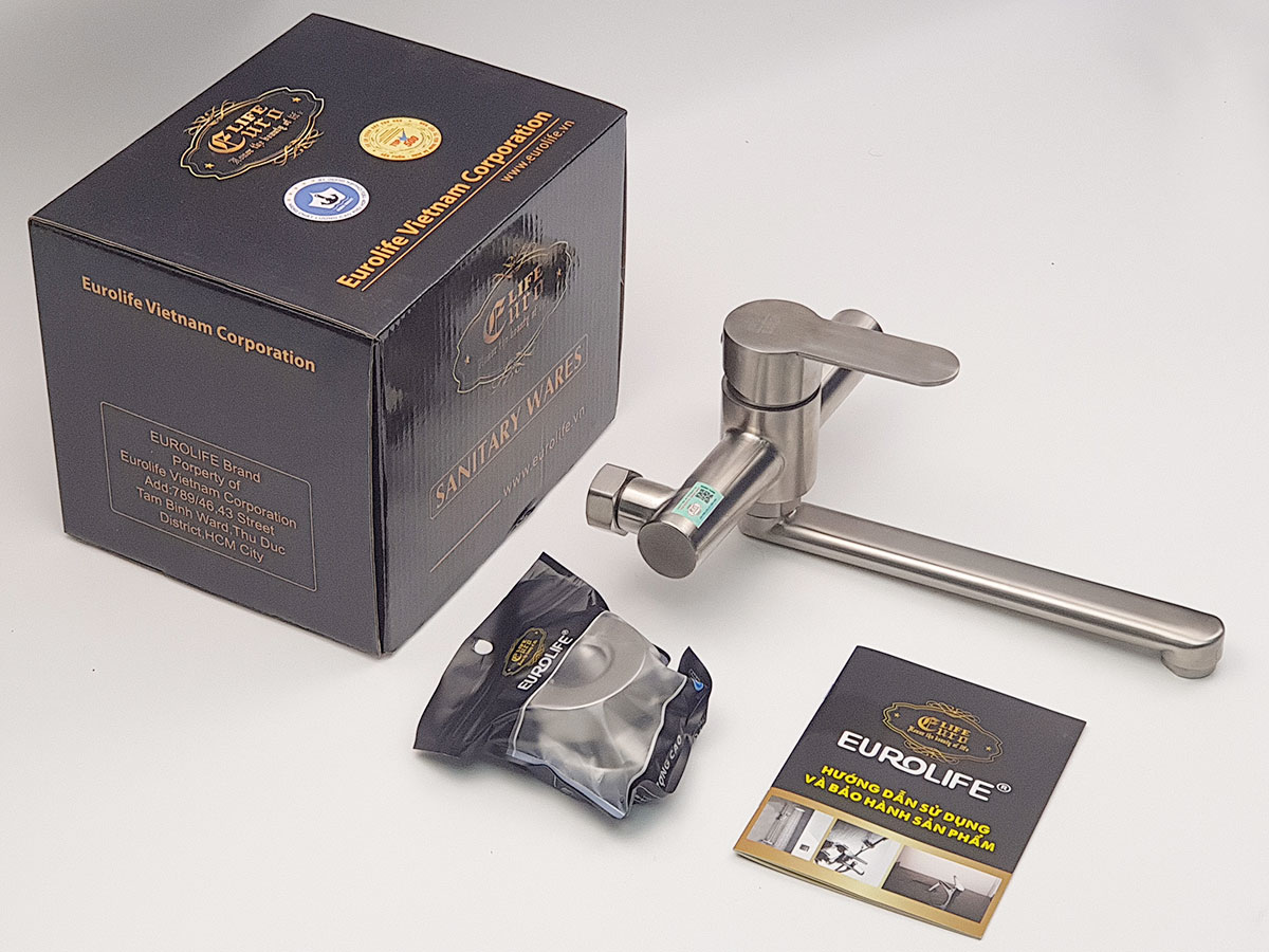 Vòi rửa chén nóng lạnh âm tường Inox SUS 304 Eurolife EL-T019AT