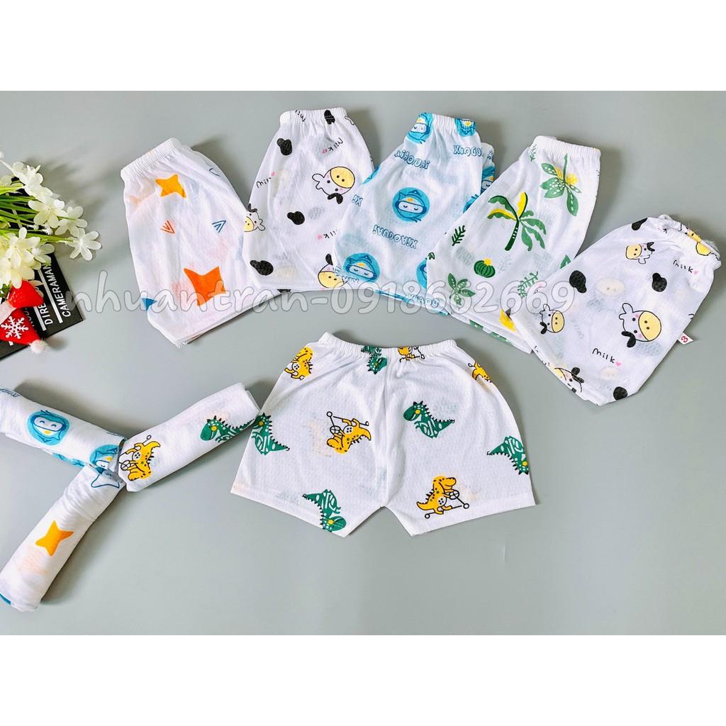 Set 10 quần cộc cotton giấy bé trai, bé gái 3-15kg