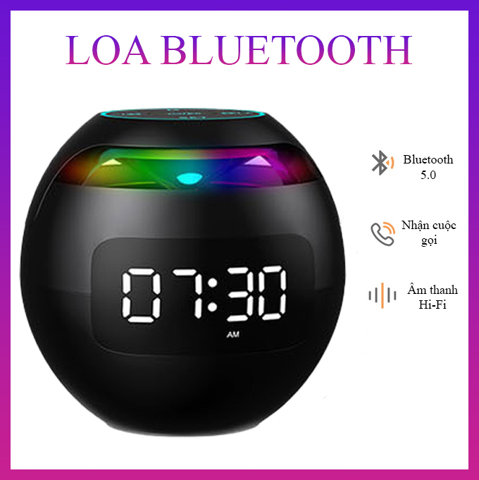 Loa mini bluetooth kiêm đồng hồ báo thức, đèn LED, dung lượng pin 2000mAh hỗ trợ thẻ nhớ mở rộng - k1306