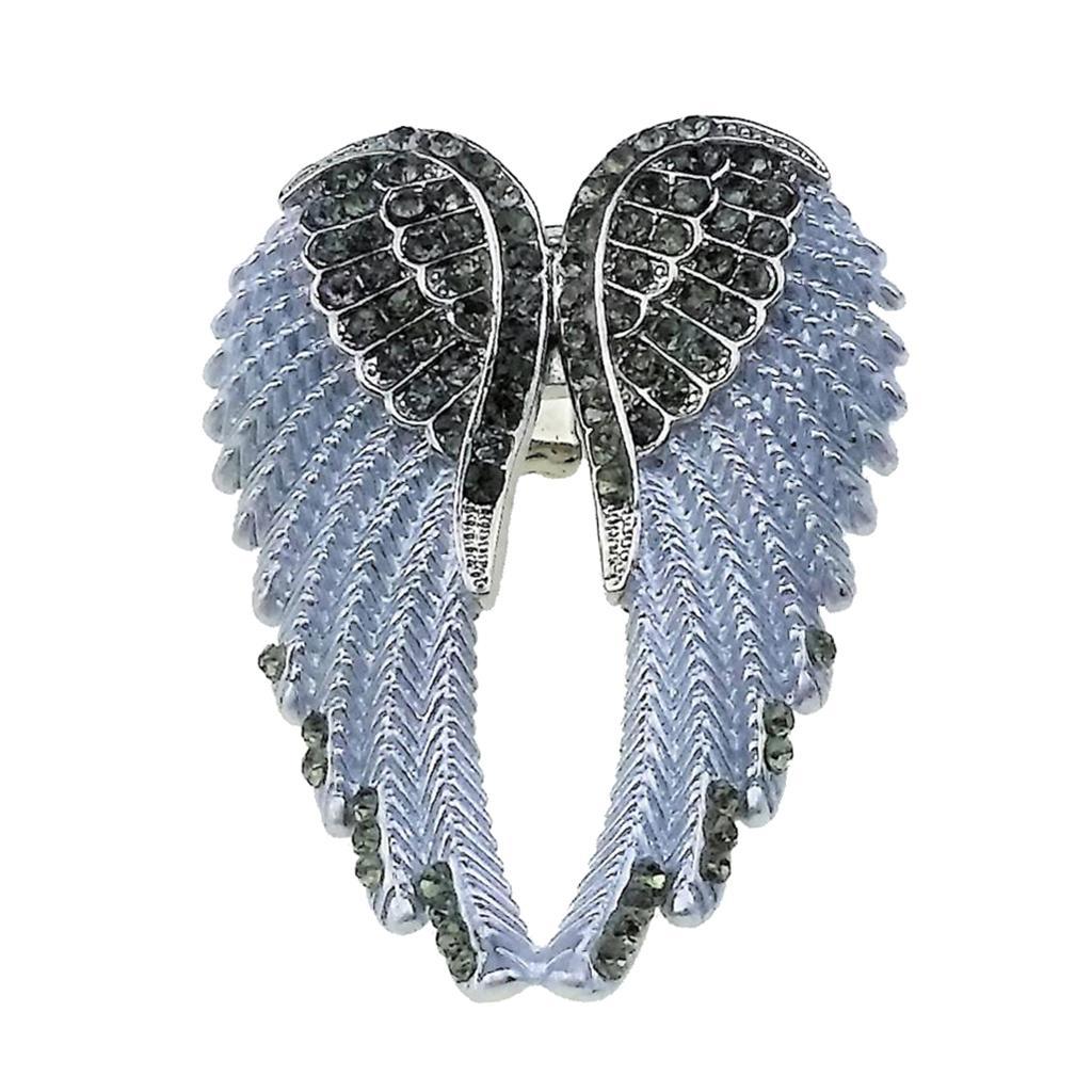 Punk Rock Angel Wing Ring Crystal Rhinestone Stretch Ring Biker Purple