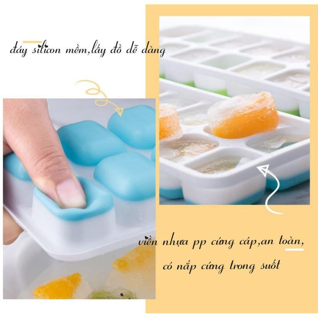 Khay Làm Đá Silicon ️ Khay Trữ Đông ️ Đồ Ăn Dặm Cho Bé An Toàn CÓ NẮP TRÁNH BỊ MÙI TỦ LẠNH