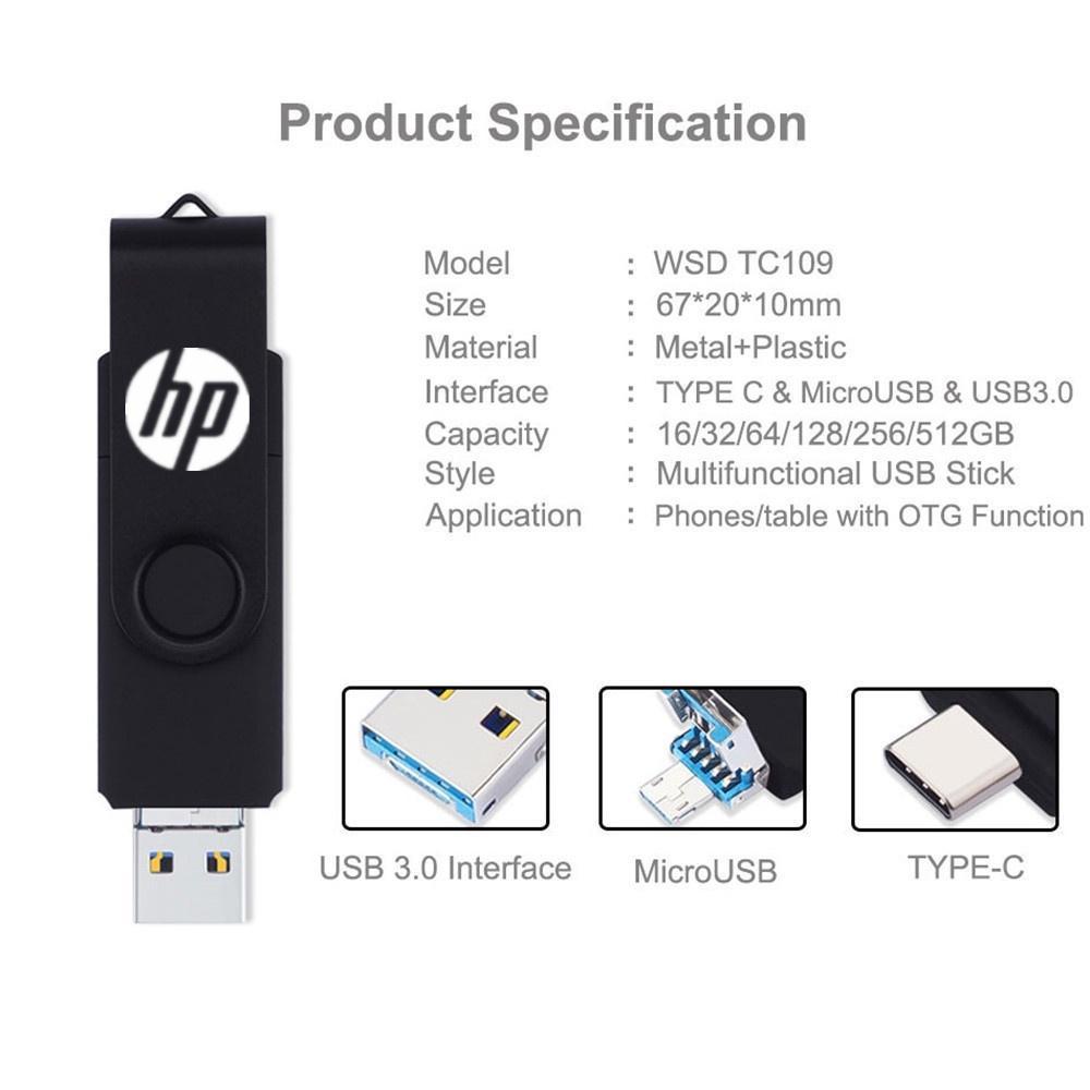 Usb 3.0 Type C & Micro USB 128GB 3 Trong 1 HP
