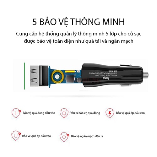 Cốc sạc xe hơi Bagi 1USB 1Type-C 18W CC-PD18