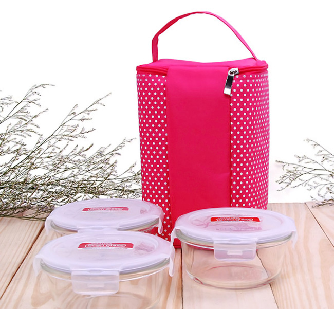 Bộ 3 Hộp Thủy Tinh 650ml Và Túi Giữ Nhiệt