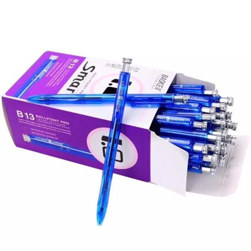 Hộp 48 cây bút bi bấm Baoke Smart B13 ngòi 1.0mm / Bút bi văn phòng siêu trơn mực xanh , đen