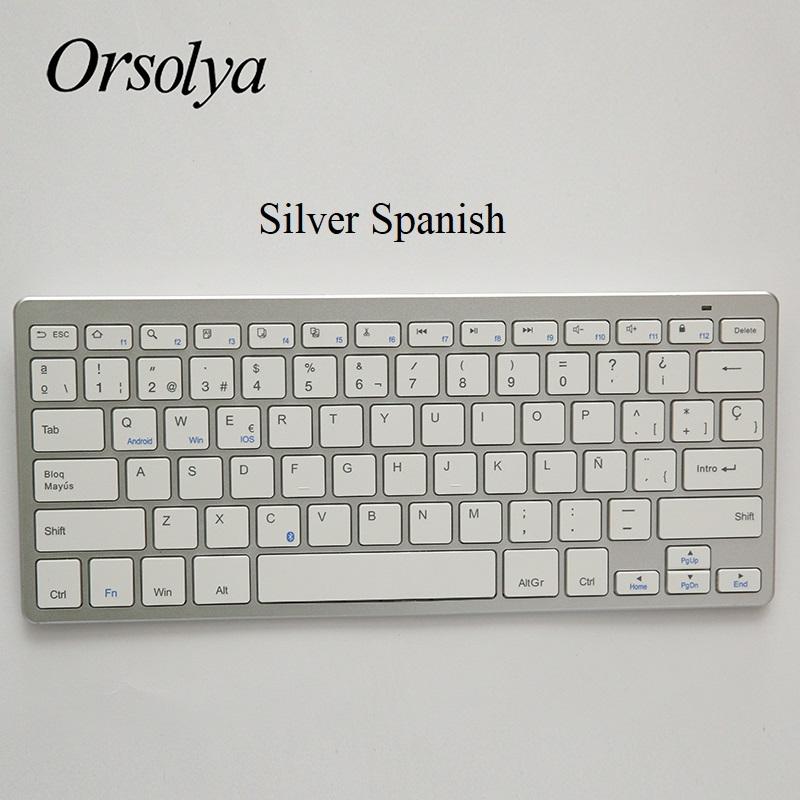 Nga/Tây Ban Nha/Tiếng Ả Rập/Tiếng Anh Bàn Phím Không Dây Bluetooth Cho Máy Tính Bảng/Laptop/Điện Thoại Thông Minh, hỗ Trợ IOS/Windows/Android, Bạc