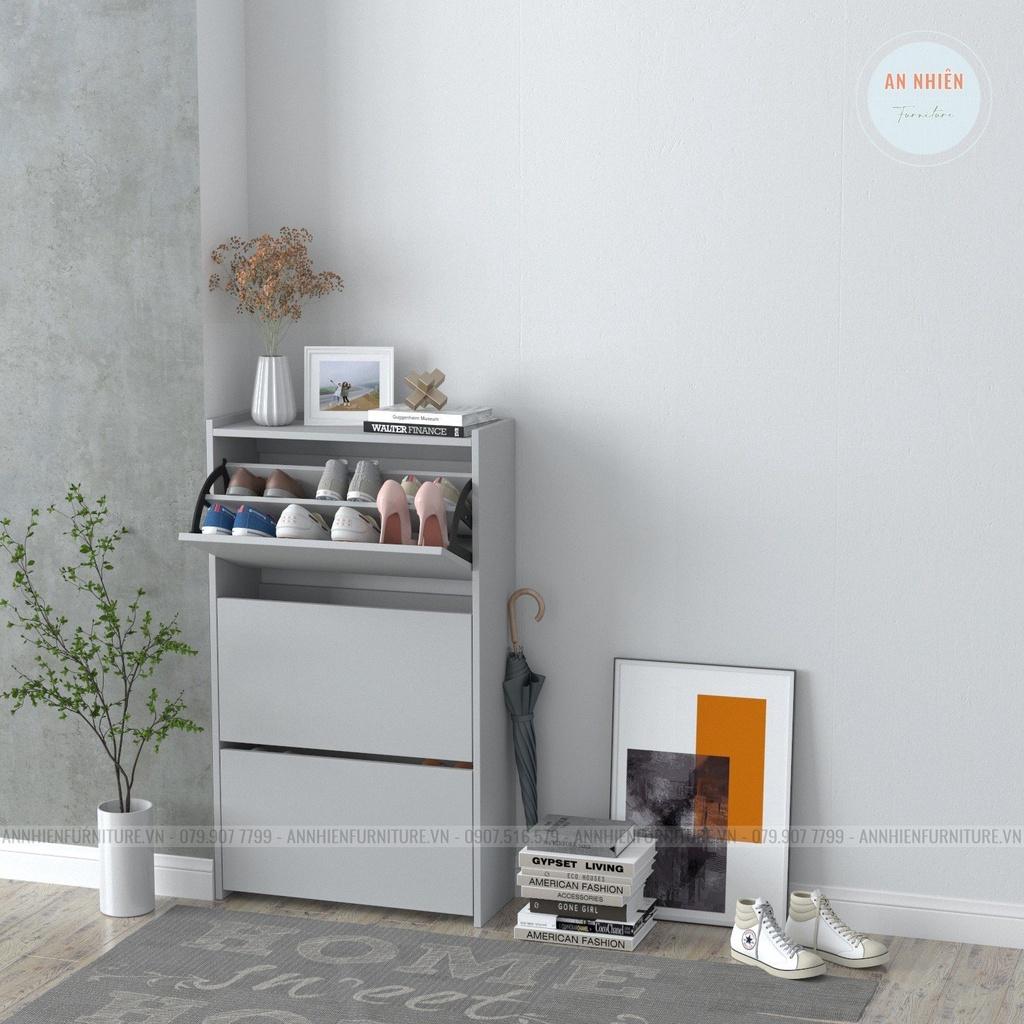 Tủ Giày Gỗ - Kệ Giày Dép 3 Tầng 6 Ngăn Cánh Lật Cao Cấp An Nhiên - Dài 65cm Rộng 25cm