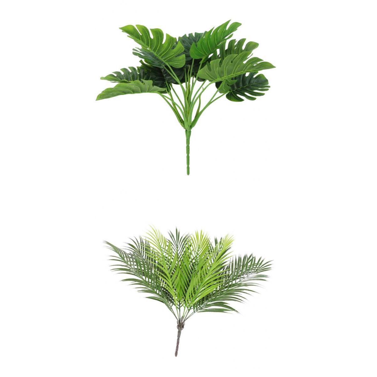 2Pcs Faux Plant Leaf Green Plant Leaves Plastic Flower Garden Pot Decor