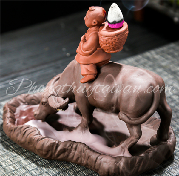 Thác khói TIỂU LINH ĐỒNG ngồi trên lưng trâu 16.5cm