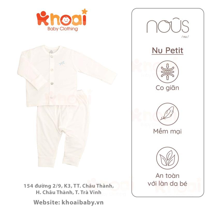 Bộ cài thẳng dài Nous trắng hình chuồn chuồn Newborn - Chất liệu Nu Petit 95% cotton thiên nhiên