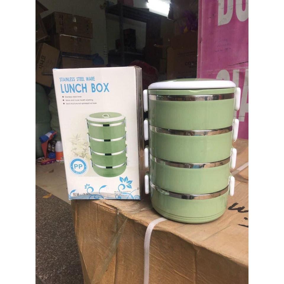 Hộp cơm giữ nhiệt lúa mạch 4 tầng ruột inox 304